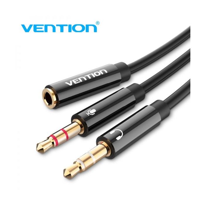 Vention Cable Estereo 2x Jack 3.5 Macho a Jack 3.5 Hembra - 0.3m - Color Negro