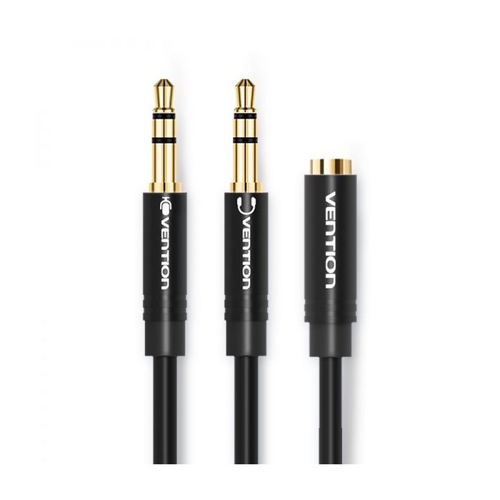 Vention Cable Estereo 2x Jack 3.5 Macho a Jack 3.5 Hembra - 0.3m - Color Negro