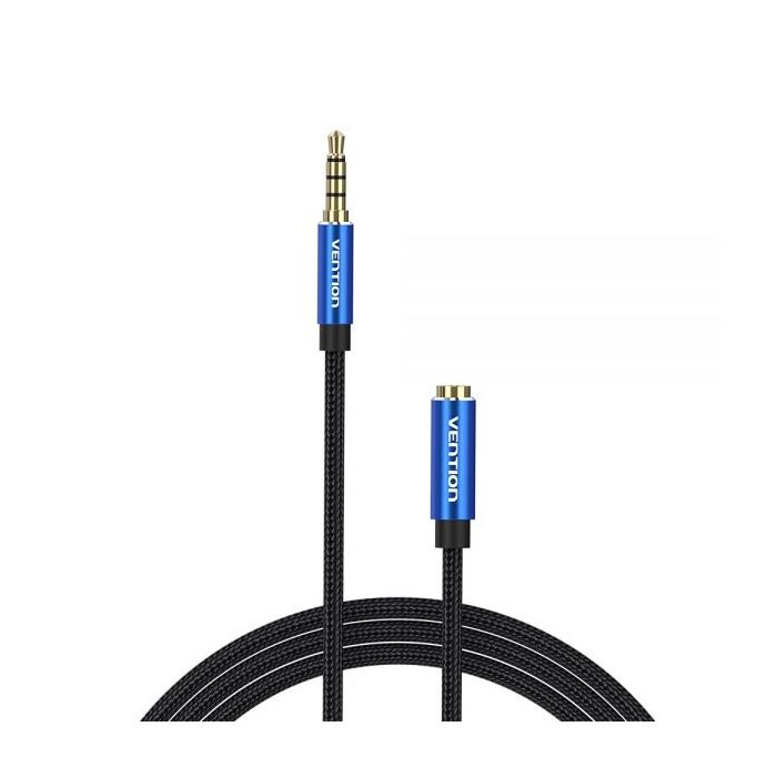 Vention Cable Extension Audio TRSS 3.5mm Macho a Hembra - 1.5m - Algodon Trenzado - Aluminio Azul
