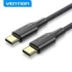 Vention Cable USB-C Macho a USB-C Macho 3A 60W LED - 1m - Algodon Trenzado Negro