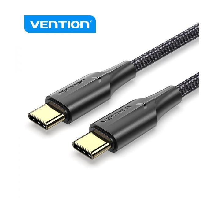 Vention Cable USB-C Macho a USB-C Macho 3A 60W LED - 1.5m - Algodon Trenzado Negro