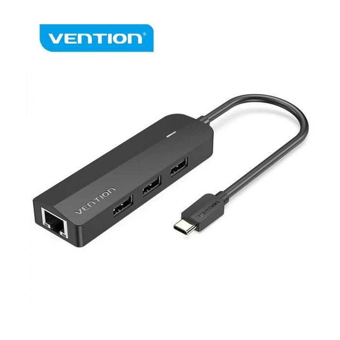 Vention HUB 5 en 1 USB-C a 3xUSB2.0/RJ45/Micro B Powered - 0.15m - Color Negro