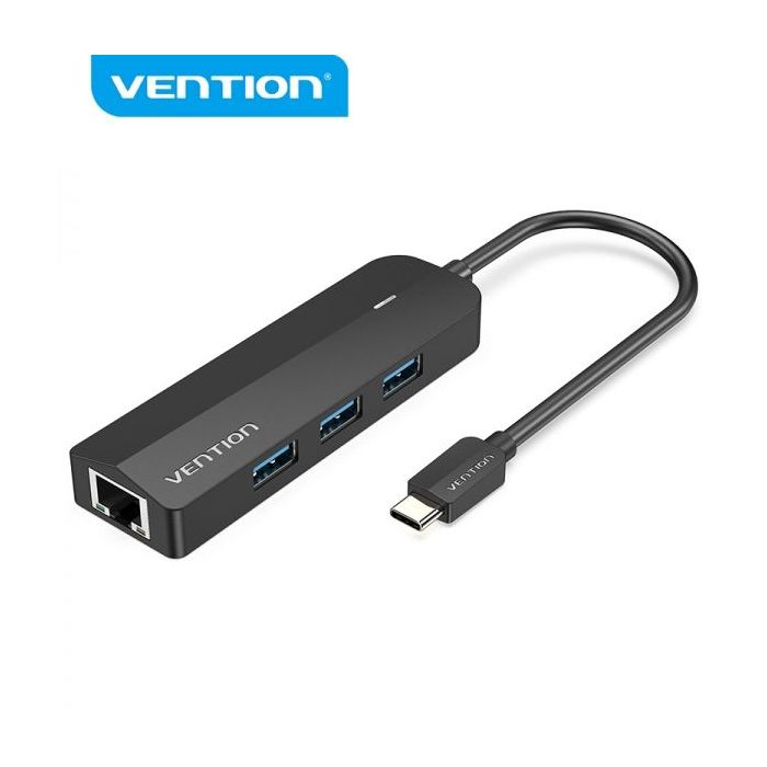 Vention HUB 5 en 1 USB-C a 3xUSB3.0/RJ45/Micro B Powered - 0.15m - Color Negro