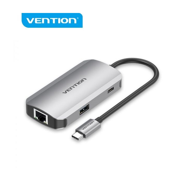 Vention HUB 6 en 1 USB-C a 3xUSB3.0/Lector Tarjetas SD/MicroSD/PD100W - 0.15m - Color Gris