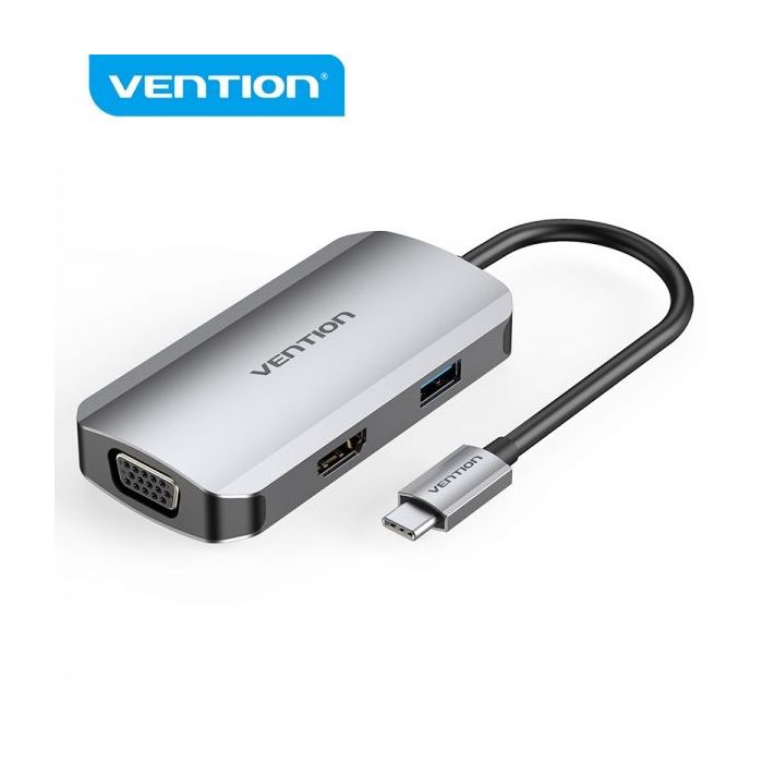 Vention Docking Station 4 en 1 USB-C a HDMI/VGA/USB3.0/PD100W - 0.15m - Color Gris