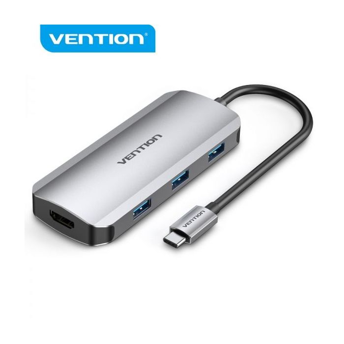 Vention Docking Station 6 en 1 USB-C a HDMI 4K/3xUSB3.0/USB-C Gen1/PD100W - 0.15m - Color Gris