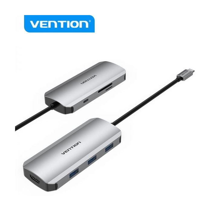 Vention Docking Station 7 en 1 USB-C a HDMI 4K/3xUSB3.0/SD/TF/PD100W - 0.15m - Color Gris