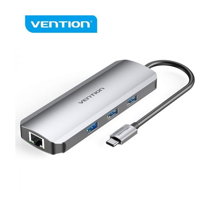 Vention Docking Station 8 en 1 USB-C a HDMI 4K/3xUSB 3.0/Lector SD/MicroSD/RJ45/PD 100W - 0.15m - Color Gris