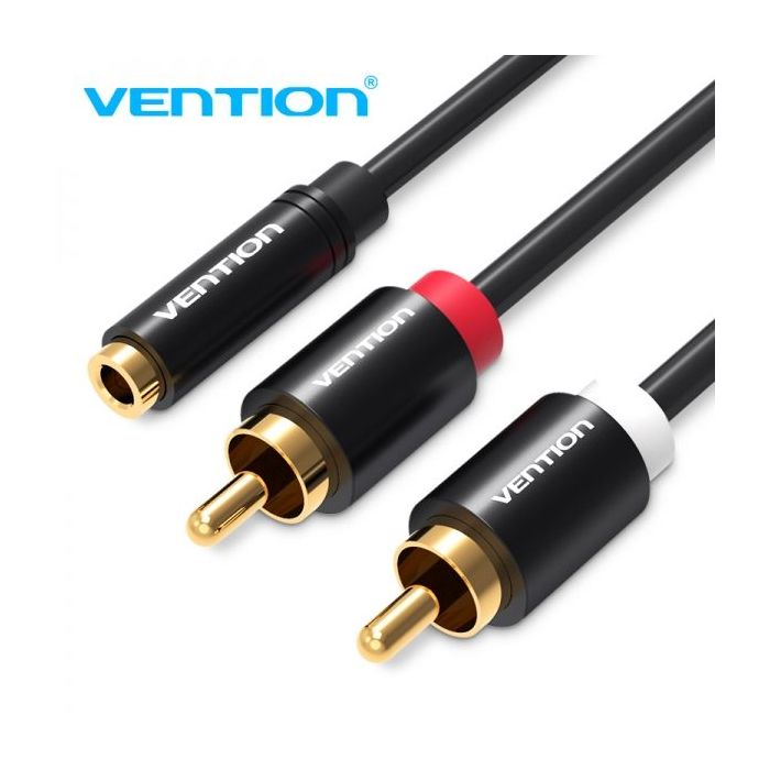 Vention Cable Estereo Jack 3.5 Hembra a 2x RCA Macho - 2m - Color Negro