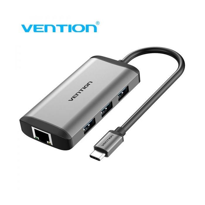 Vention Docking Station 6 en 1 USB-C a HDMI 4K/3xUSB3.0/RJ45/PD87W - 0.15m - Color Gris