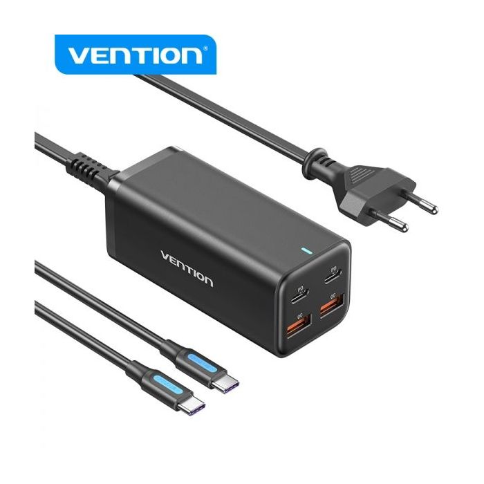 Vention Cargador GaN Portable 4 Puertos Sobremesa PD100W Kit Cable - EU - Color Negro