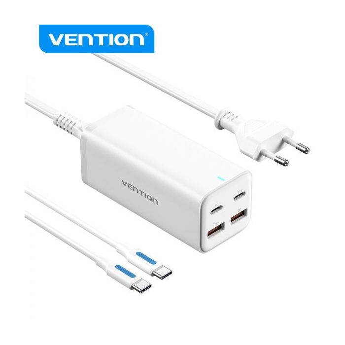 Vention Cargador GaN de Sobremesa 4 Puertos FBSBG-EU PD100W con Kit de Cable - EU - Color Blanco
