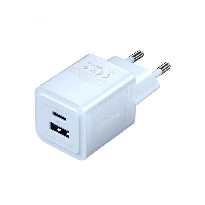 Vention Cargador de Pared GaN 2 Puertos USB (C+A) - 30W/30W - Carga rapida EU - Color Azul