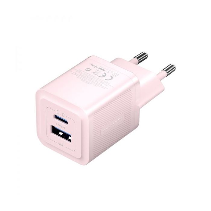 Vention Cargador de Pared GaN 2 Puertos USB (C+A) (30W/30W) - Carga rapida EU - Color Rosa
