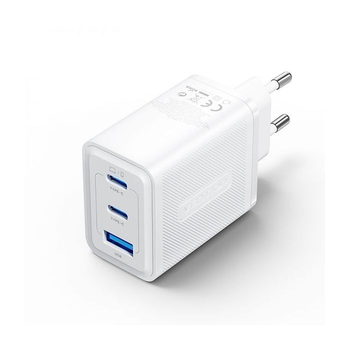 Vention Cargador de Pared GaN 3 Puertos USB (C + C + A) (65W/65W/30W) - EU - Color Negro