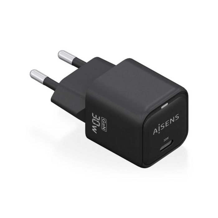 Aisens Cargador Gan USB-C 30W - Alta Eficiencia Energetica - Diseño Elegante y Moderno - Tecnologia AI para Carga Rapida - Multiples Protecciones de Seguridad