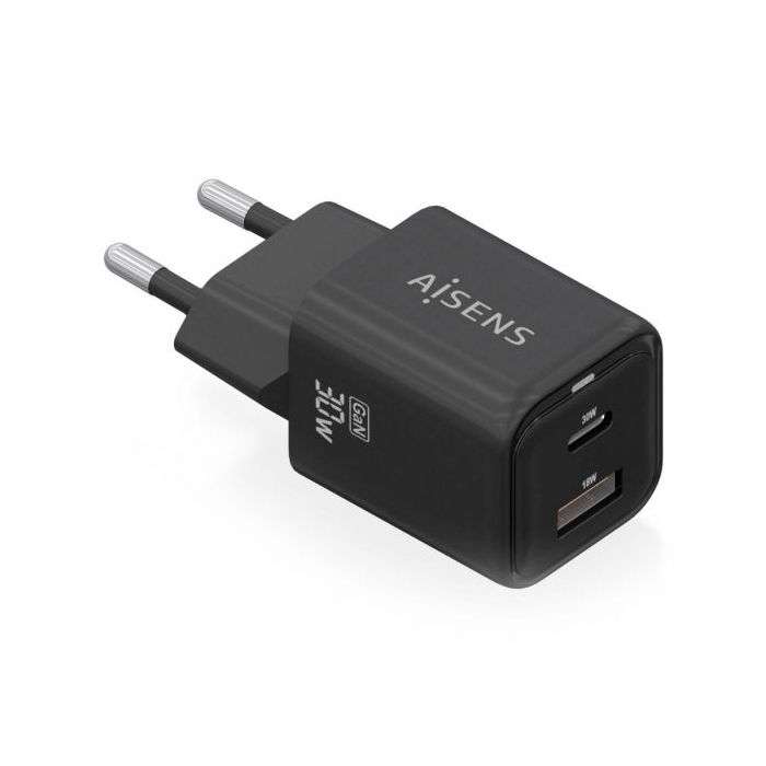 Aisens Cargador Gan USB-C 30W - Alta Eficiencia Energetica - Tecnologia AI para Carga Rapida - Multiples Protecciones de Seguridad - Compatible con USB-C y USB-A - Carga Simultanea