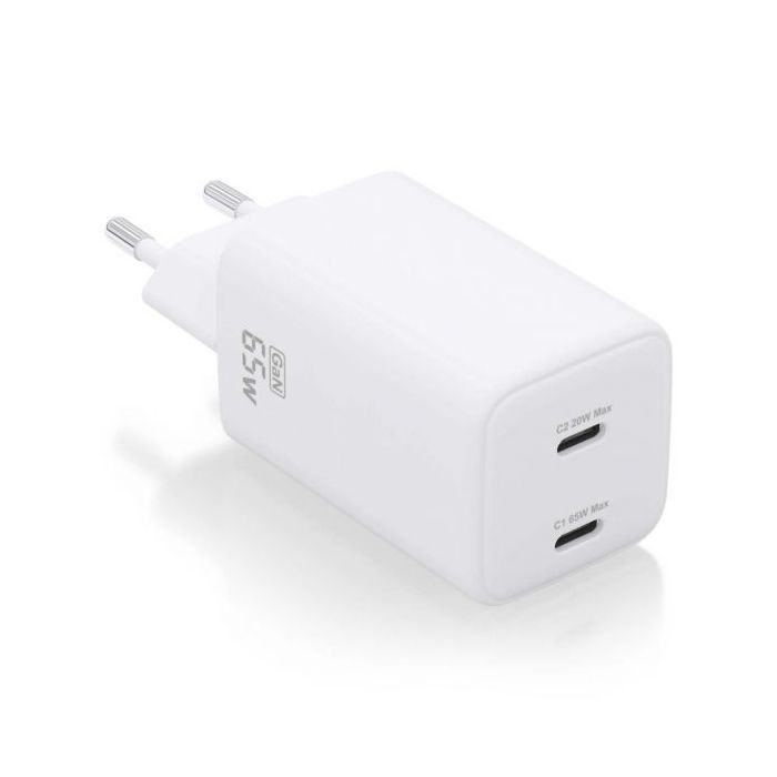 Aisens Cargador Gan USB-C 65W - Alta Eficiencia Energetica - Tecnologia AI - Multiples Protecciones - Carga Rapida y Segura - Compatible con PD3.0 y Otros Protocolos - 2 Puertos USB-C
