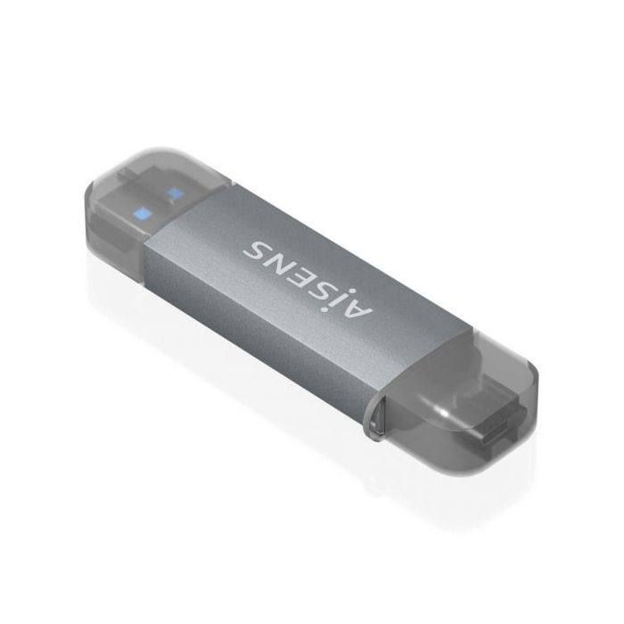 Aisens Lector de Tarjetas USB-C y USB-A - Compatible con SD, Micro SD, MMC, RS-MMC - Soporta USB 3.1 Gen1 - Compatible con Windows y Mac Os - Color Gris