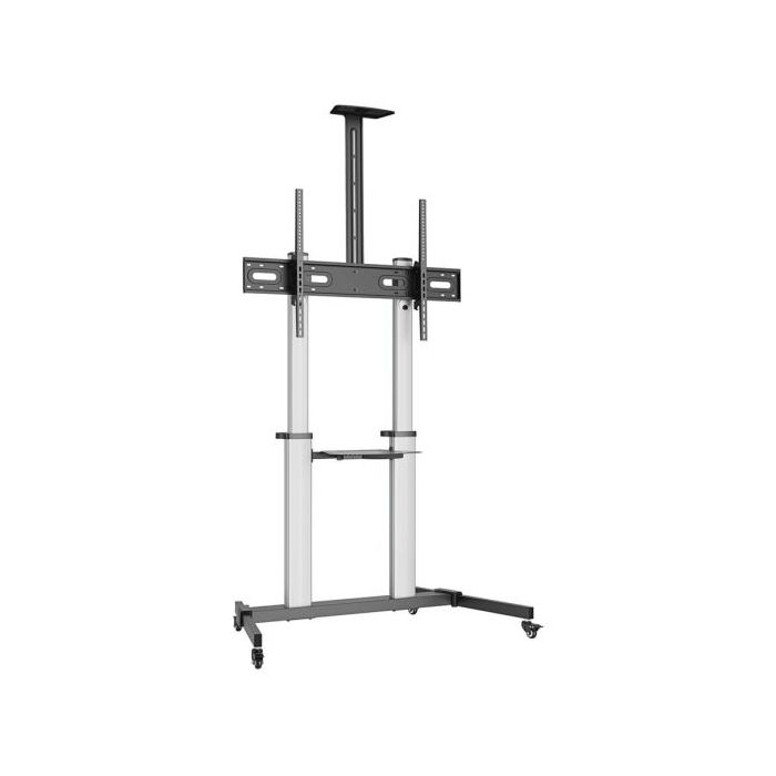 Aisens Pro Soporte de Suelo con Ruedas para TV 60?-100? - Aluminio Alta Resistencia - Vesa Maximo 1000x600mm - Carga Maxima 100Kg - Inclinacion -10º/+5º - Altura Ajustable - Color Negro/Plata