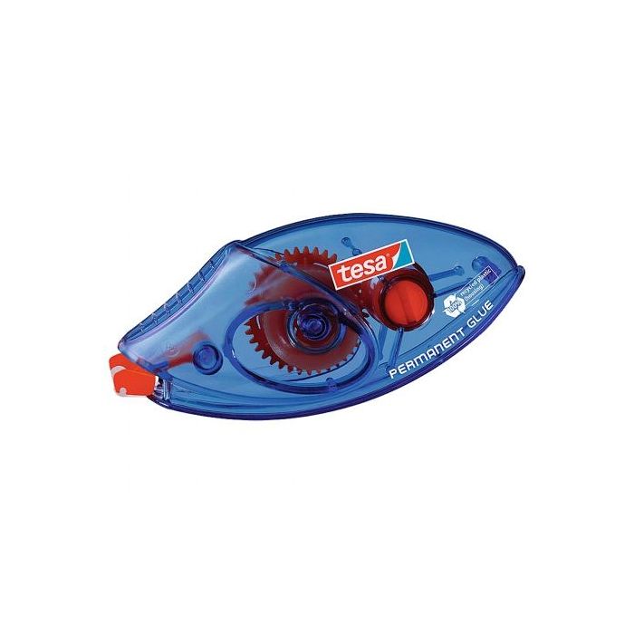 Tesa Roller EcoLogo Roller de Adhesivo Permanente 8.4mm x 8.5m - Adhesivo Extrafuerte - Preciso y Duradero - Fabricado con plastico 100% reciclado. - Carcasa Coloe Azul Translucido