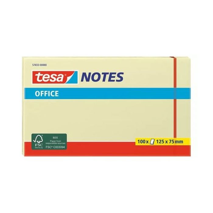 Tesa Notes Bloc de 100 Notas Adhesivas 125x75mm - Sin Disolventes - Reposicionables - Color Amarillo