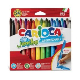 Carioca Jumbo Pack de 24 Rotuladores - Cuerpo Octogonal Maxi - Tinta Superlavable - Punta Maxi 6mm Bloqueada - Tapa Ventilada - Color Varios
