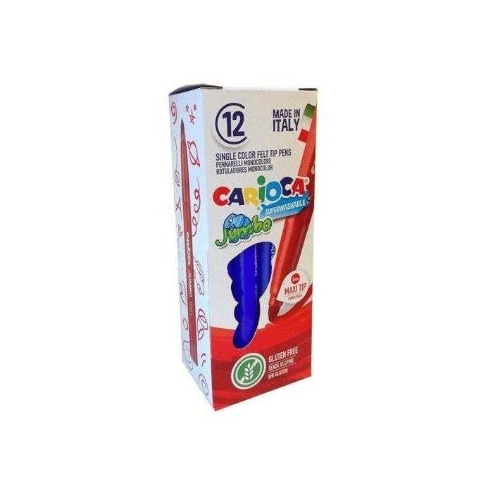 Carioca Jumbo Rotulador - Cuerpo Octogonal Maxi - Tinta Superlavable - Punta Maxi 6mm Bloqueada - Tapa Ventilada - Color Azul