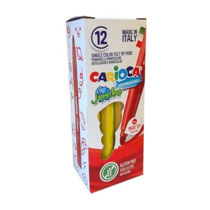 Carioca Jumbo Rotulador - Cuerpo Octogonal Maxi - Tinta Superlavable - Punta Maxi 6mm Bloqueada - Tapa Ventilada - Color Amarillo