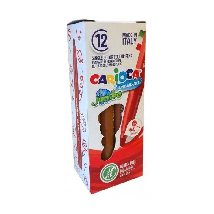 Carioca Jumbo Rotulador - Cuerpo Octogonal Maxi - Tinta Superlavable - Punta Maxi 6mm Bloqueada con Tapa Ventilada - Color Marrón