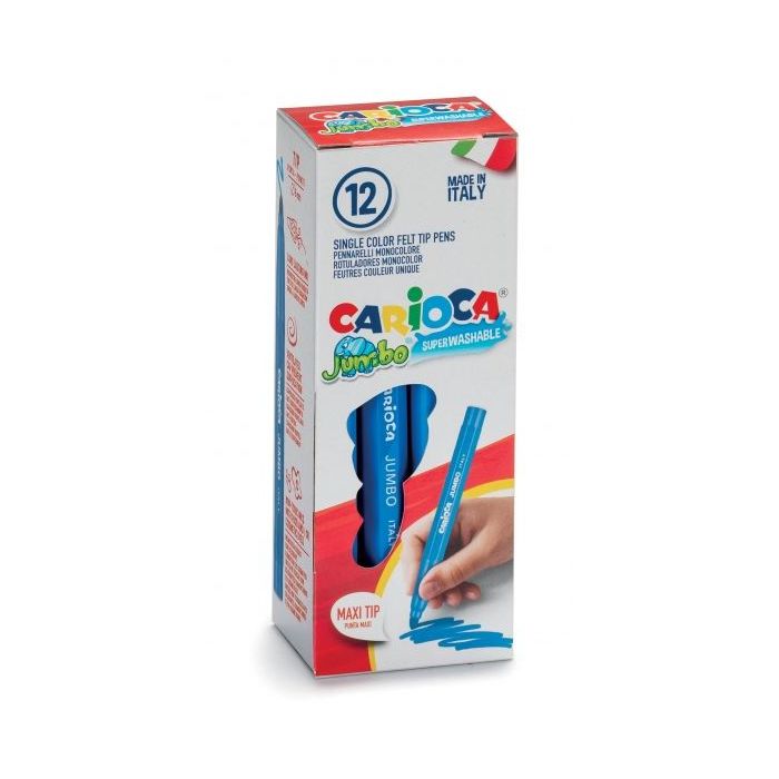 Carioca Jumbo Rotulador - Cuerpo Octogonal Maxi - Tinta Superlavable - Punta Maxi 6mm Bloqueada - Tapa Ventilada - Color Varios