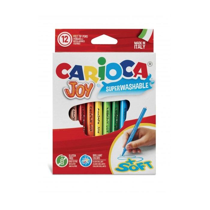 Carioca Joy Pack de 12 Rotuladores - Tinta Superlavable - Punta Fina 2.8mm - Punta Bloqueada - Tapa Ventilada - Color Varios