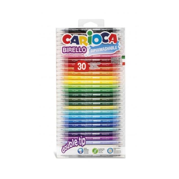Carioca Birello Pack de 30 Rotuladores Edicion Especial - Doble Punta Fina y Media - Tinta Superlavable No Toxica - Lavable de la Piel y Tejidos con Agua - Color Varios