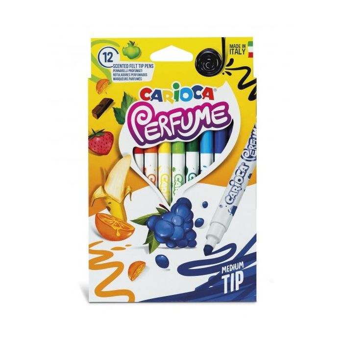 Carioca Xplosion Pack de 12 Rotuladores - Tinta Perfumada y Lavable - Aromas Naturales - Libre de Sustancias Alergenicas - Punta Bloqueada y Conica - Color Varios