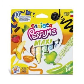 Carioca Perfume Maxi Pack de 10 Rotuladores - Tinta Perfumada - Lavable - Libre de Sustancias Alergenicas - Aromas Naturales - Punta Bloqueada y Conica - Color Varios