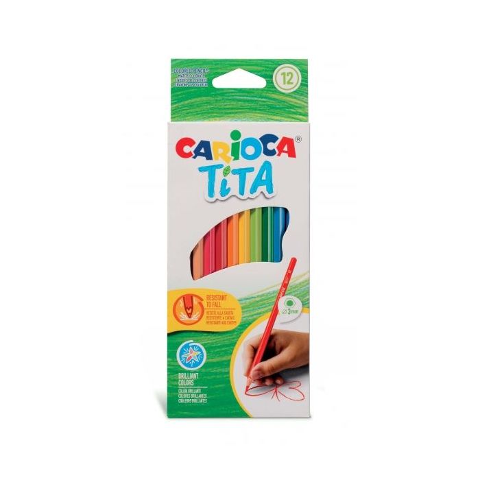 Carioca Tita Pack de 12 Lapices de Resina - Cuerpo Hexagonal - Escritura Blanda - Mina Segura y Super Resistente a las Caidas - Color Varios