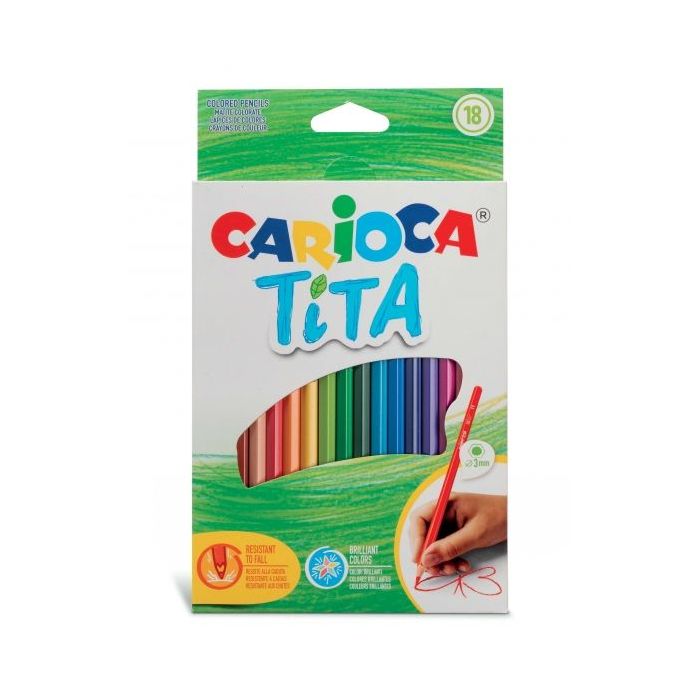 Carioca Tita Pack de 18 Lapices de Resina - Cuerpo Hexagonal - Colores Brillantes y Lavables - Escritura Blanda - Mina Segura y Super Resistente a las Caidas - Color Varios
