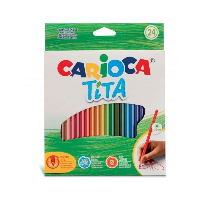 Carioca Tita Pack de 24 Lapices de Resina - Cuerpo Hexagonal - Colores Brillantes y Lavables - Escritura Blanda - Mina Ø 3mm Segura y Super Resistente a las Caidas - Color Varios