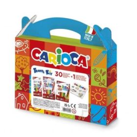 Carioca Travel Kit Maletin de Plastico - 6 Rotuladores Punta Maxi - 12 Rotuladores Punta Fina - 12 Rotuladores Doble Punta - 1 Album para Colorear - Color Varios