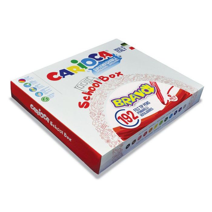 Carioca Bravo Pack de 192 Rotuladores - Cuerpo Octogonal Maxi - Tinta Superlavable - Punta Maxi 6mm Bloqueada - Tapa Ventilada - Color Varios