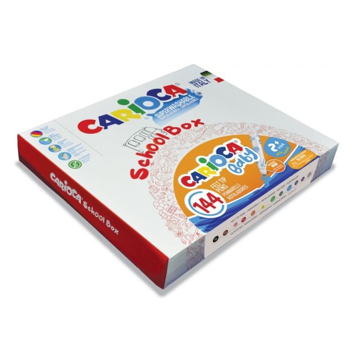 Carioca Baby Marker 2+ School Box Pack de 144 Rotuladores - Punta Redonda y Bloqueada - Cuerpo de Gran Dimension - Superlavables - Dermatologicamente Testados - Color Varios