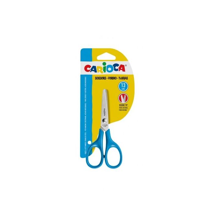 Carioca Tijeras Pequeñas 13cm - Punta Redonda - Acero Inoxidable - Comodas para Zurdos y Diestros - Color Azul