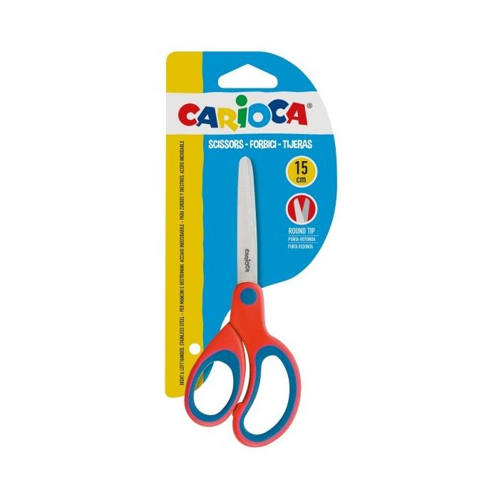 Carioca Tijeras Grandes 15cm - Punta Redonda - Acero Inoxidable - Comodas para Zurdos y Diestros - Color Rojo