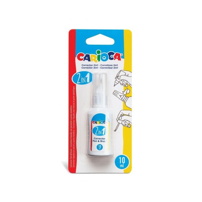 Carioca Pen - Brush Corrector 2En1 - Boligrafo y Pincel - Pincel de Nylon Suave y Preciso - Punta Metalica de Precision - Secado Rapido - Color Blanco