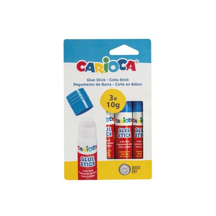 Carioca Pack de 3 Pegamentos de Barra - Ideal para Casa, Colegio y Oficina - Pega Papel, Fotos y Tejidos - sin Disolventes - Color Varios