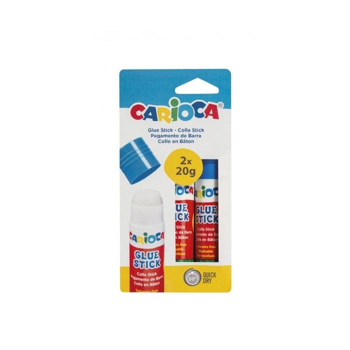 Carioca Pack de 2 Pegamentos de Barra - Ideal para Casa, Colegio y Oficina - Pega Papel, Fotos y Tejidos - sin Disolventes - Color Varios