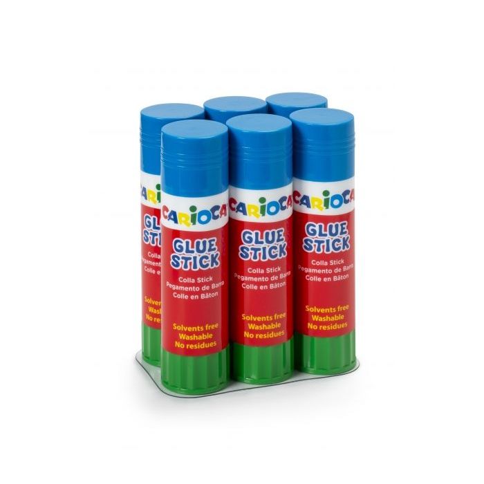 Carioca Pack de 6 Pegamento de Barra 40gr - Ideal para Casa, Colegio y Oficina - Pega Papel, Fotos, Tejidos y mas - sin Disolventes - Color Varios