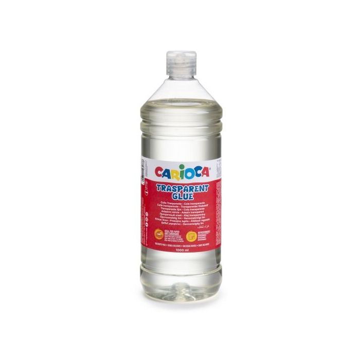Carioca Botella Cola Transparente 1000gr - Tapa con Dispensador - Apta para Papel y Carton - Secado Transparente - Color Transparente