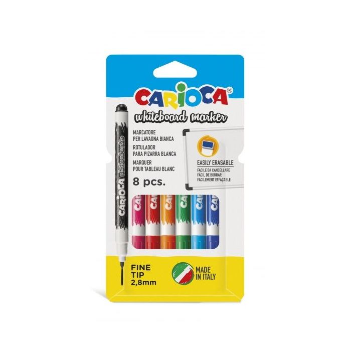 Carioca Pack de 8 Rotuladores para Pizarra Blanca Punta Fina - Secado Rapido - Se Borra Facilmente - Punta de Ø 2.8mm - Color Varios