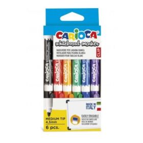 Carioca Pack de 6 Rotuladores para Pizarra Blanca Clip - Tapa con Clip - Se Borra Facilmente y Se Seca Rapidamente - Punta de Ø 4.5mm - Color Varios
